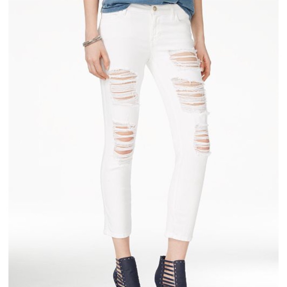 Guess white ripped crop jeans